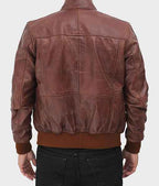 Brown leather biker bomber jacket for men