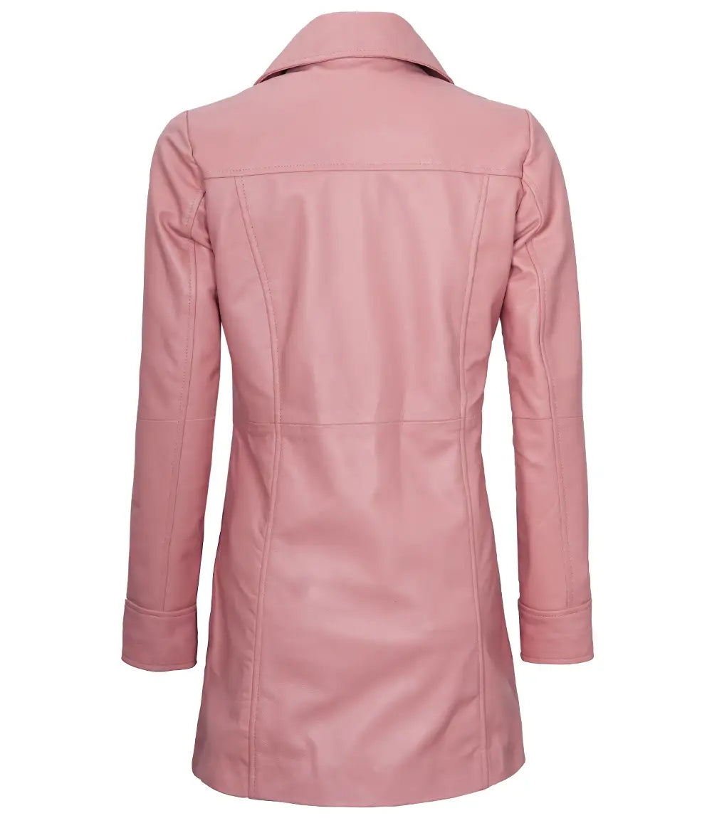 Womens Real Leather Pink Car Coat