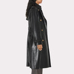 Women Black Leather Trench Coat