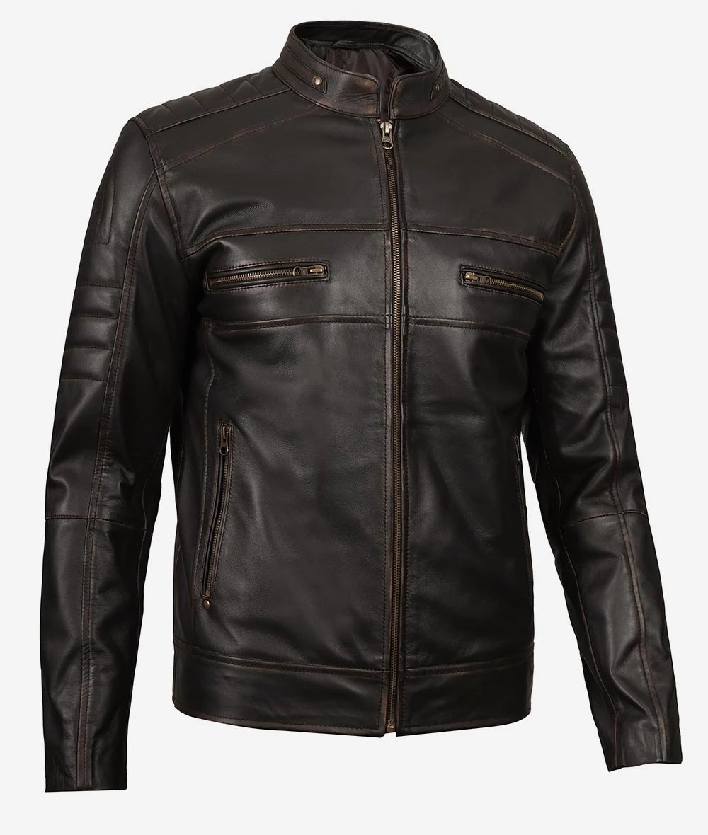 Real Leather Brown Biker Jacket for Men Vintage Style