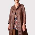 Womens Chocolate Brown Leather Trench Coat