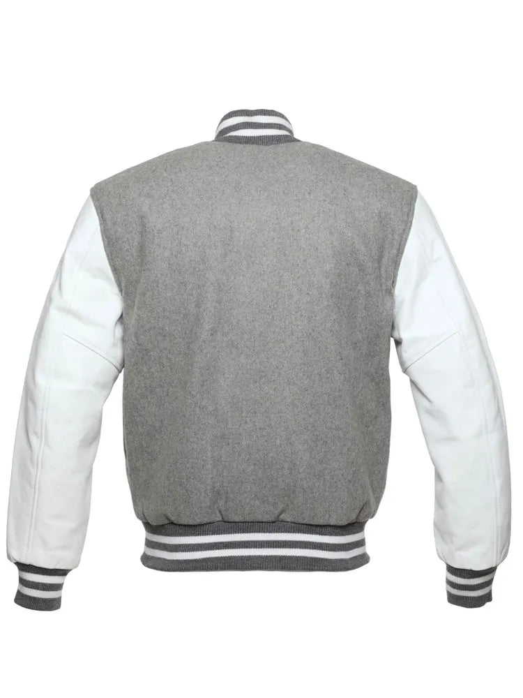 Mens Grey And White Varsity Jacket