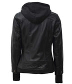 Tralee Black Leather Bomber Jacket With Hood