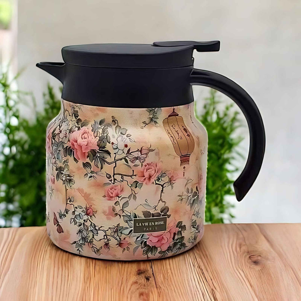 Vintage Floral Stainless Steel Tea Pot