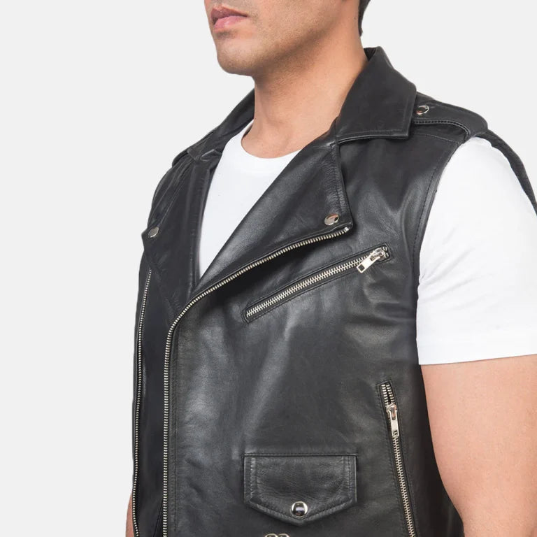 Premium Sullivan Black Leather Biker Vest for Men
