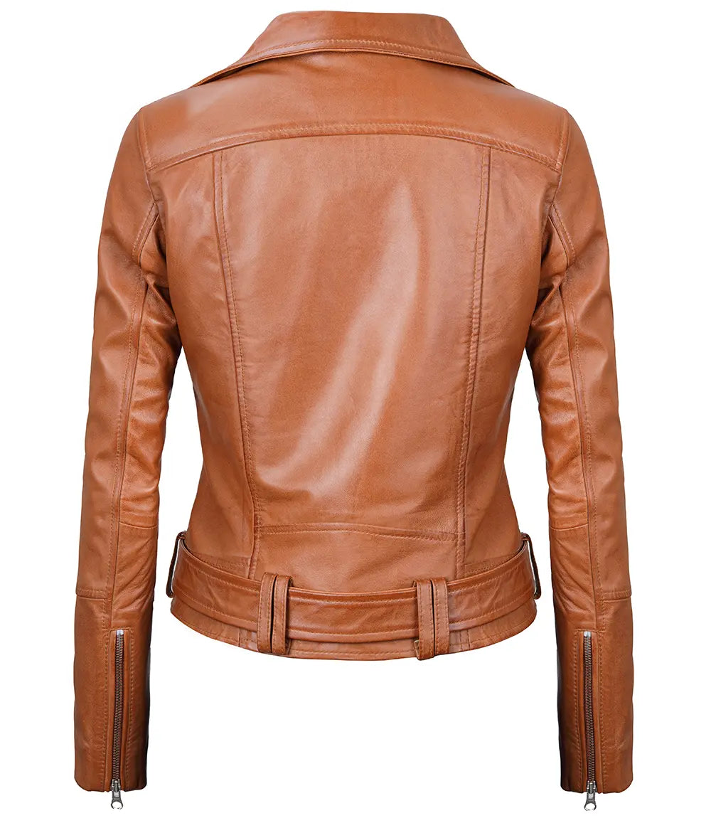 Light Brown Biker Leather Jacket for Women