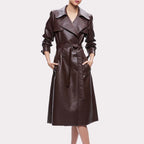 Women Chocolate Brown Leather Trench Coat