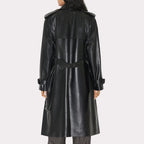 Women Black Leather Trench Coat
