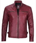 Waxed Maroon Cafe Racer Leather Jacket for Men