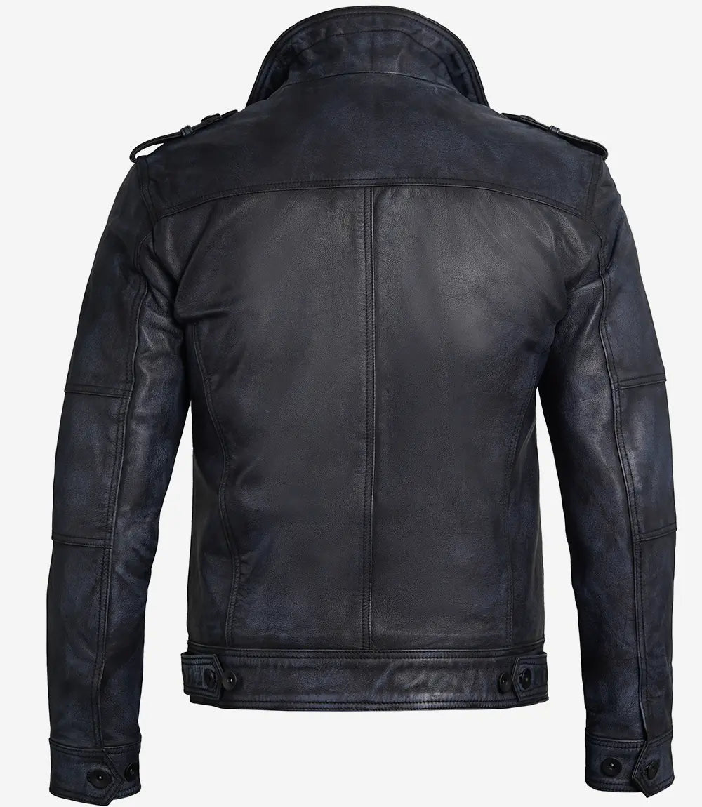 Mens Rugged Black Leather Biker Jacket