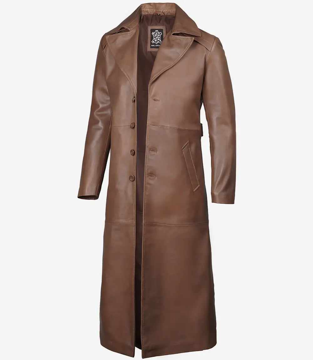 Stylish Mens Brown Leather Duster Coat