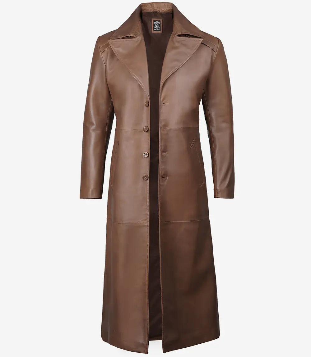 Stylish Mens Brown Leather Duster Coat