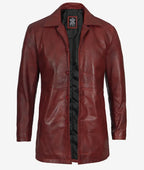 Men's Real Leather Maroon Coat - 3/4 Length