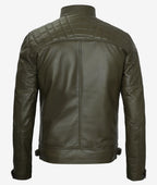 Premium Olive Green Cafe Racer Leather Jacket Men's Quilted Edition