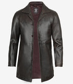 Mens Dark Brown Leather Car Coat – 3/4 Length