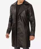 Men’s 3/4 Length Black Lambskin Leather Coat