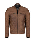 Light Brown Biker Leather Jacket For Men