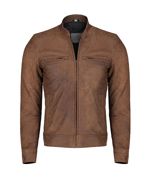 Light Brown Biker Leather Jacket For Men