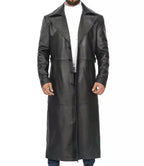 Men's Full-Length Black Leather Duster Coat