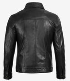 Mens Classic Black Trucker Jacket Four Pocket Leather Design
