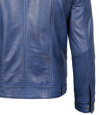 Mens Classic Blue Leather Trucker Jacket – Genuine Lambskin
