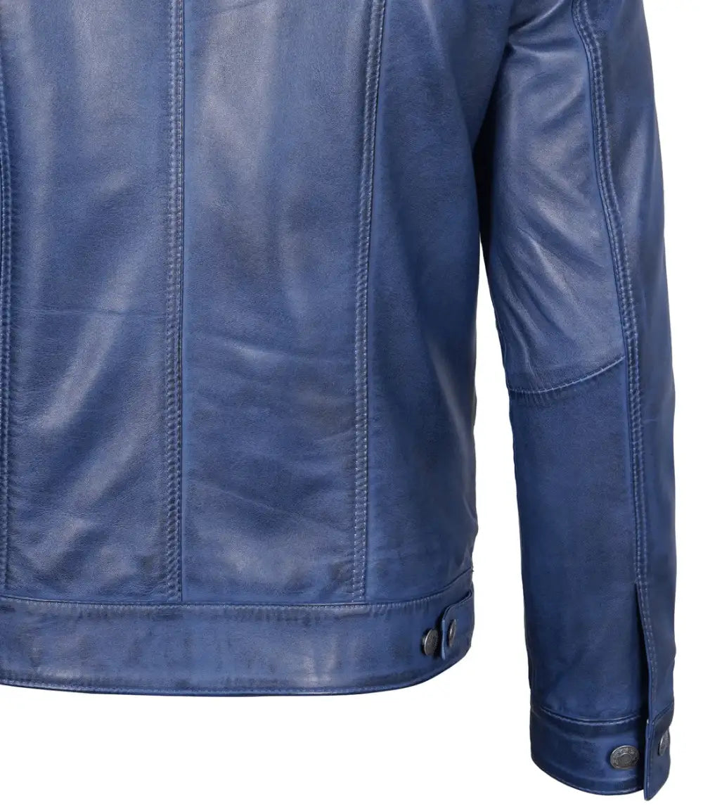 Mens Classic Blue Leather Trucker Jacket – Genuine Lambskin