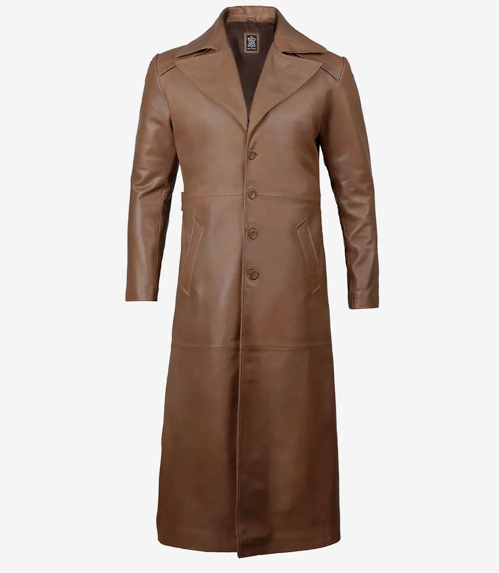 Stylish Mens Brown Leather Duster Coat