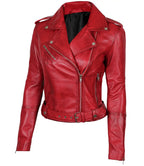 Classic Red Biker Leather Jacket for Ladies Margaret Edition