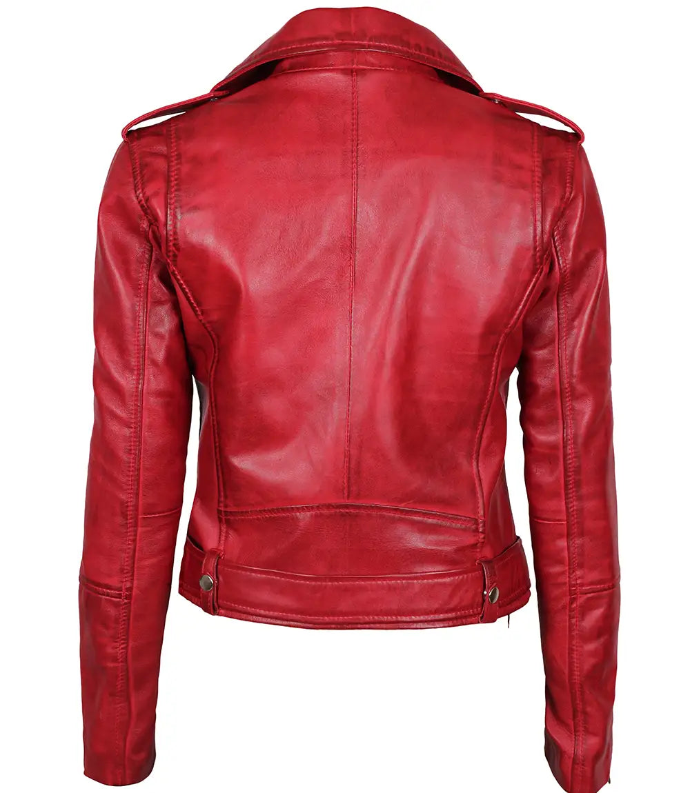 Classic Red Biker Leather Jacket for Ladies Margaret Edition