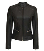 Womens Black Real Leather Cafe Racer Jacket
