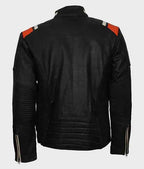 Mens Cafe Racer Striped Black Retro Biker Jacket