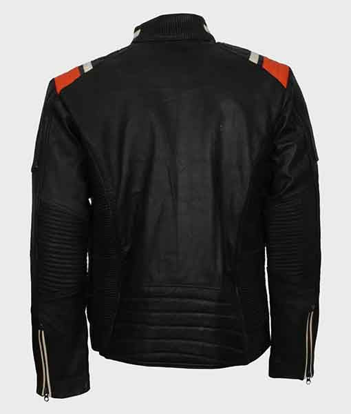 Mens Cafe Racer Striped Black Retro Biker Jacket