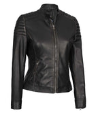 Womens Cafe Racer Black Leather Jacket