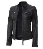Womens Stylish Black Quilted Cafe Racer Jacket – Genuine Leather