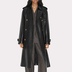 Women Black Leather Trench Coat