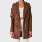 Women Brown Lambskin Leather Long Coat (Copy)