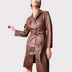 Womens Chocolate Brown Leather Trench Coat