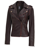 Womens Asymmetrical Moto Jacket Brown Leather Edition