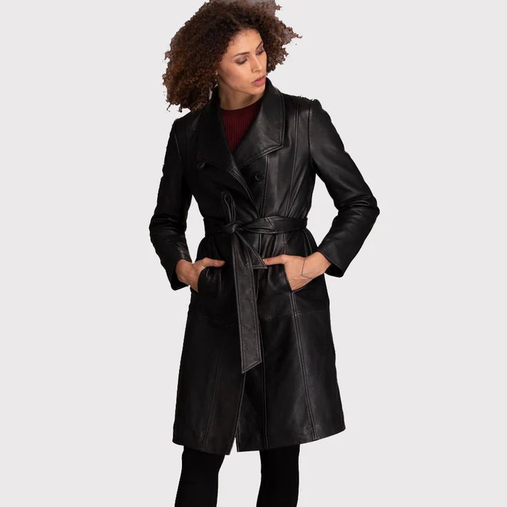 Womens Black Lambskin Leather Coat
