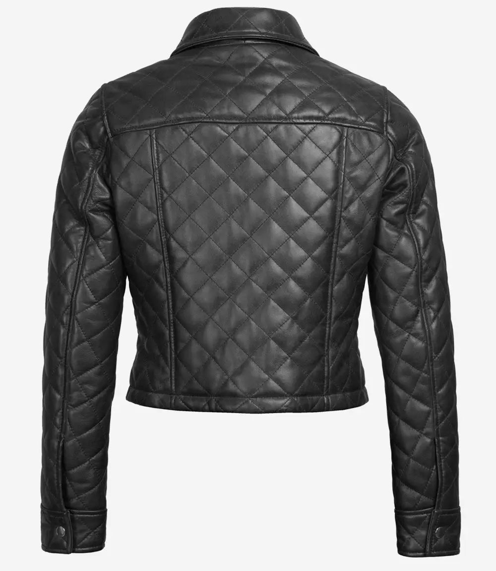Womens Black Quilted Cropped Leather Jacket
