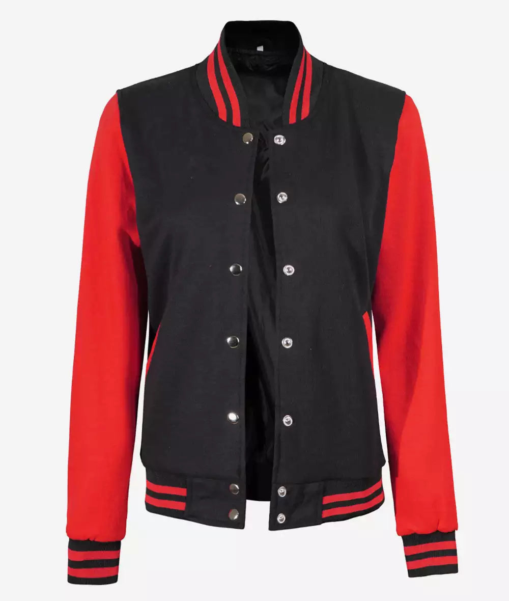 Womens Black And Red Varsity Jacket - Baseball Letterman Style
