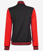 Womens Black And Red Varsity Jacket - Baseball Letterman Style
