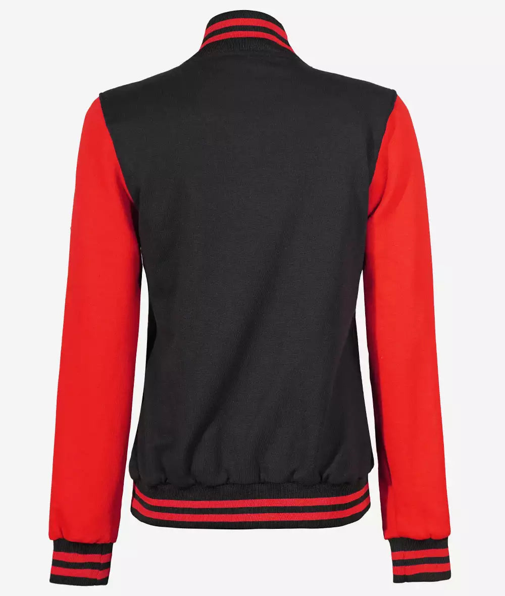 Womens Black And Red Varsity Jacket - Baseball Letterman Style