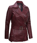 Womens Asymmetrical Biker Jacket Real Leather in Maroon