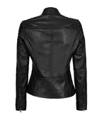 Womens Cafe Racer Black Leather Jacket