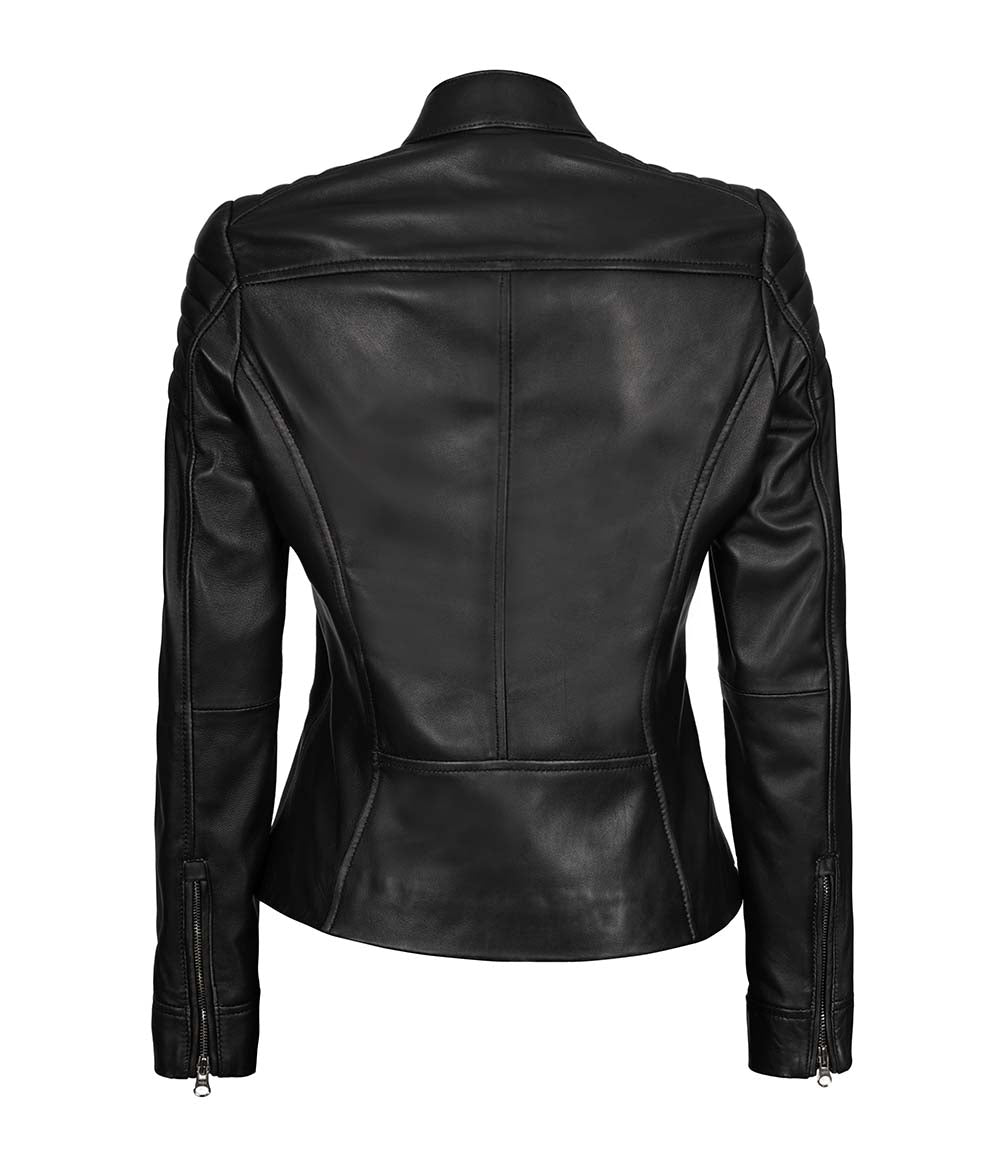 Womens Cafe Racer Black Leather Jacket