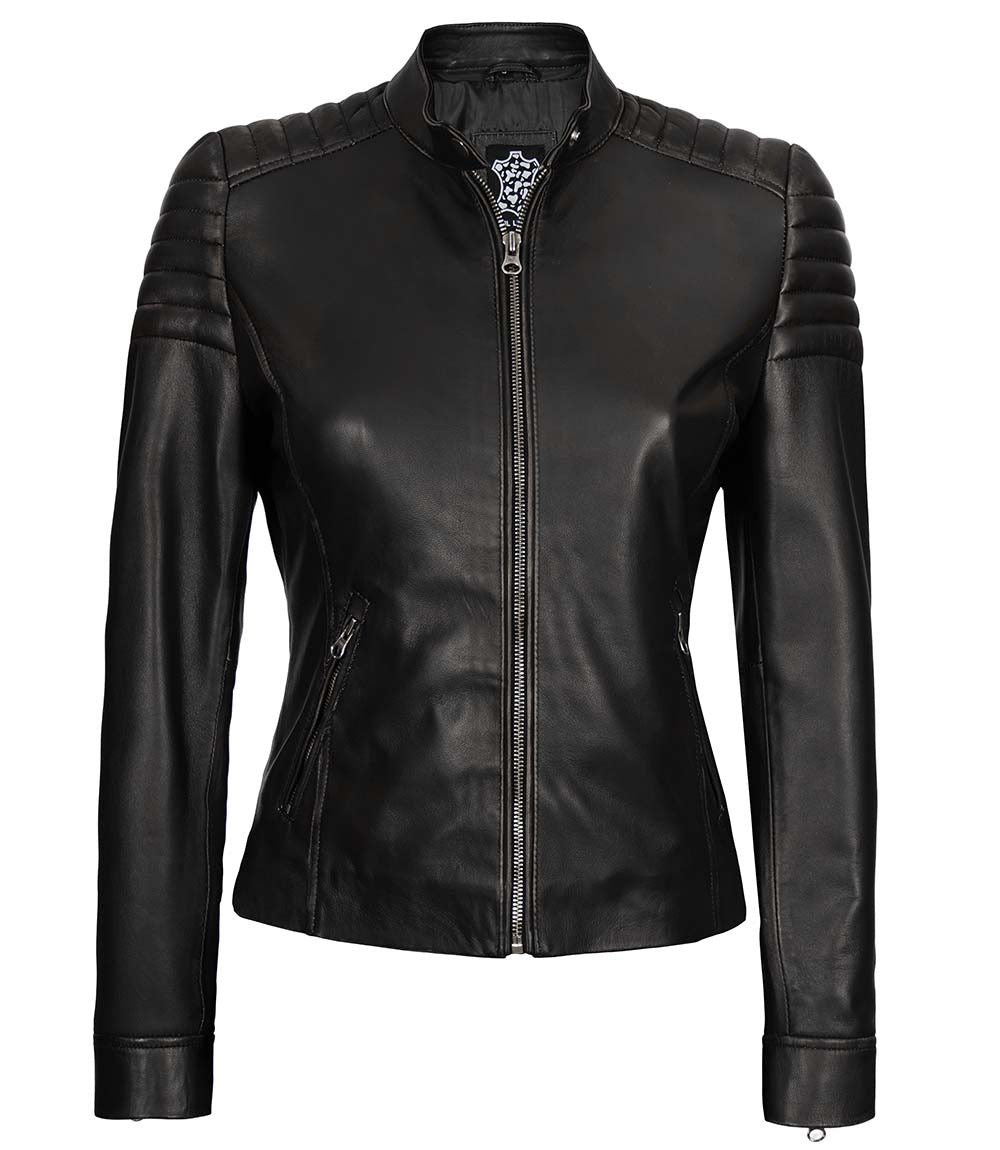 Womens Cafe Racer Black Leather Jacket