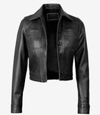Womens Black Cropped Leather Jacket