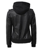 Womens Edinburgh Bomber Leather Jacket with Detachable Hood