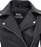 Real Leather Womens Biker Jacket Bari Black
